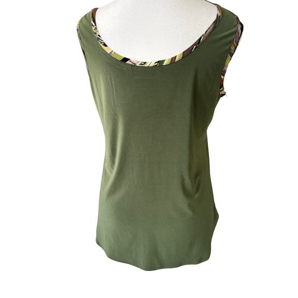 Y2K VTG. OLIVE GREEN TRIMMED RELAXED BLOUSE TANK‎ MEDIUM BY ATTITUDES BY RENEE - Picture 6 of 8